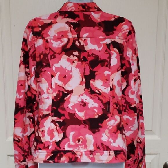 🌹Issac Mizrahi Cotton Blend Pink Print Jacket sz XS-M L8ke New - Picture 12 of 12